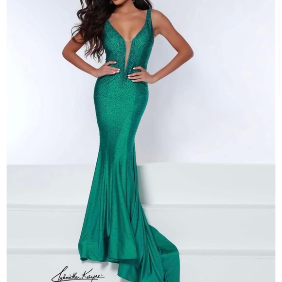 Johnathon Kayne crystal Jade green prom dress